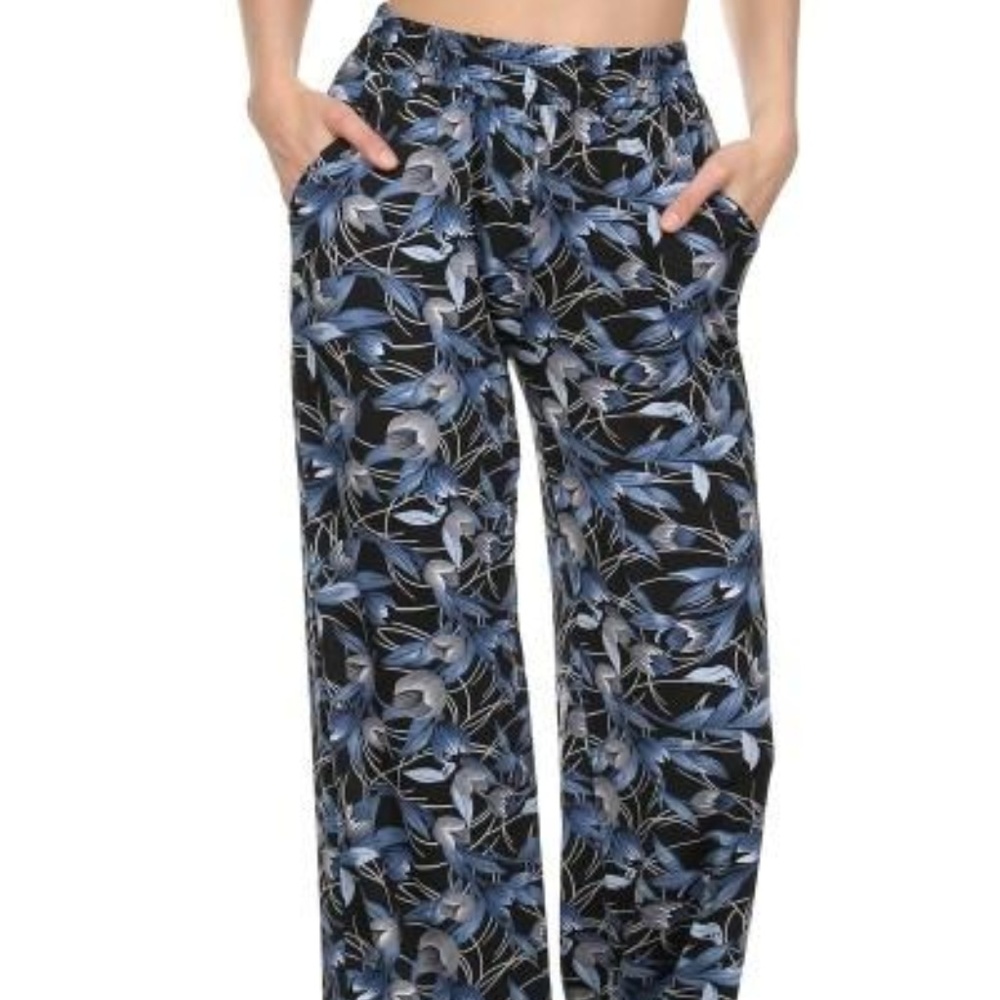 Abstract Leaf Print Wide Leg Palazzo Pants